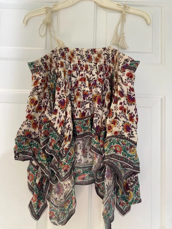 Boho Floral Handkerchief Hem Tank Top - “Kate Moss Crepe” print - Picture 6 of 6